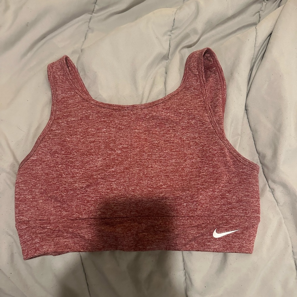Nike Red Heather Crop Sports Bra with White Swoosh